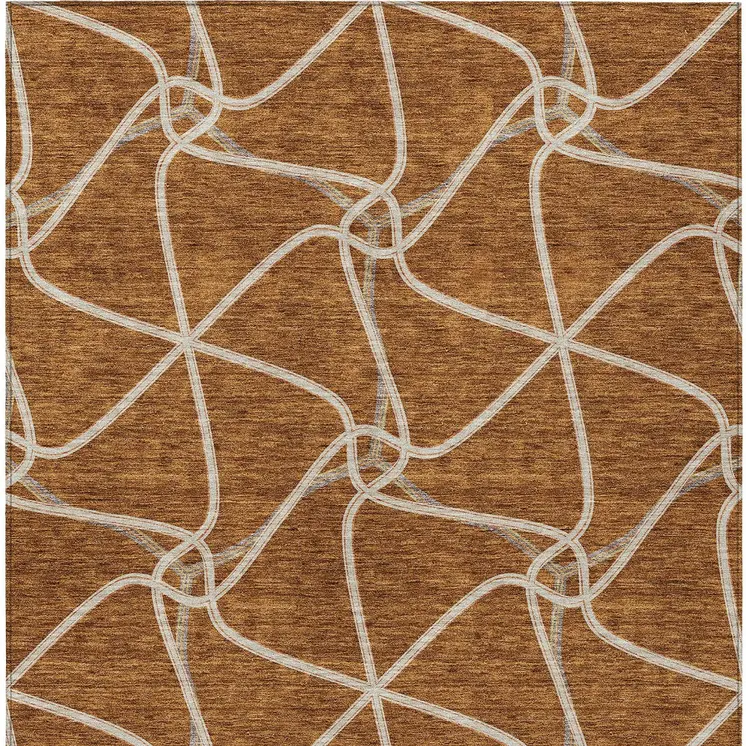 3' X 5' Orange And Ivory Geometric Washable Indoor Outdoor Area Rug