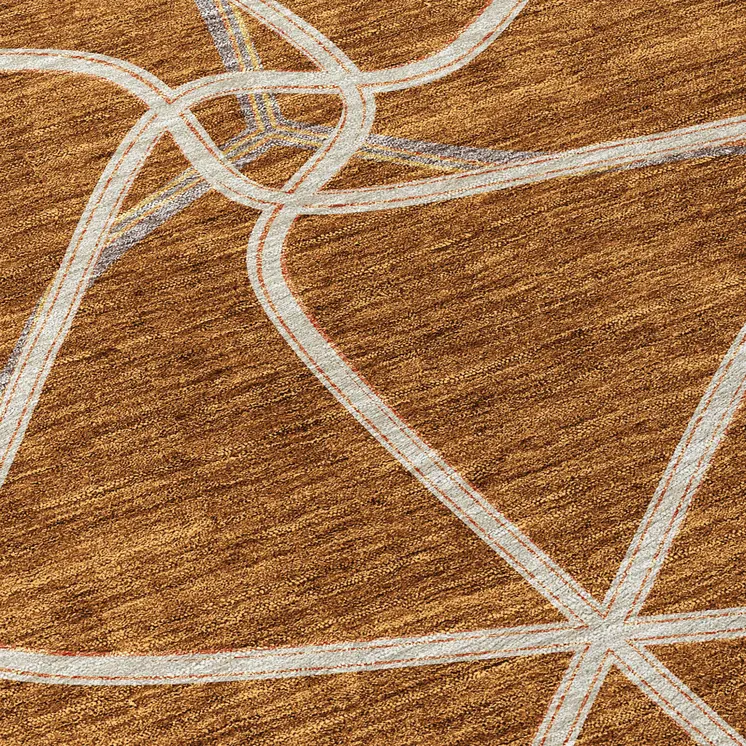 3' X 5' Orange And Ivory Geometric Washable Indoor Outdoor Area Rug