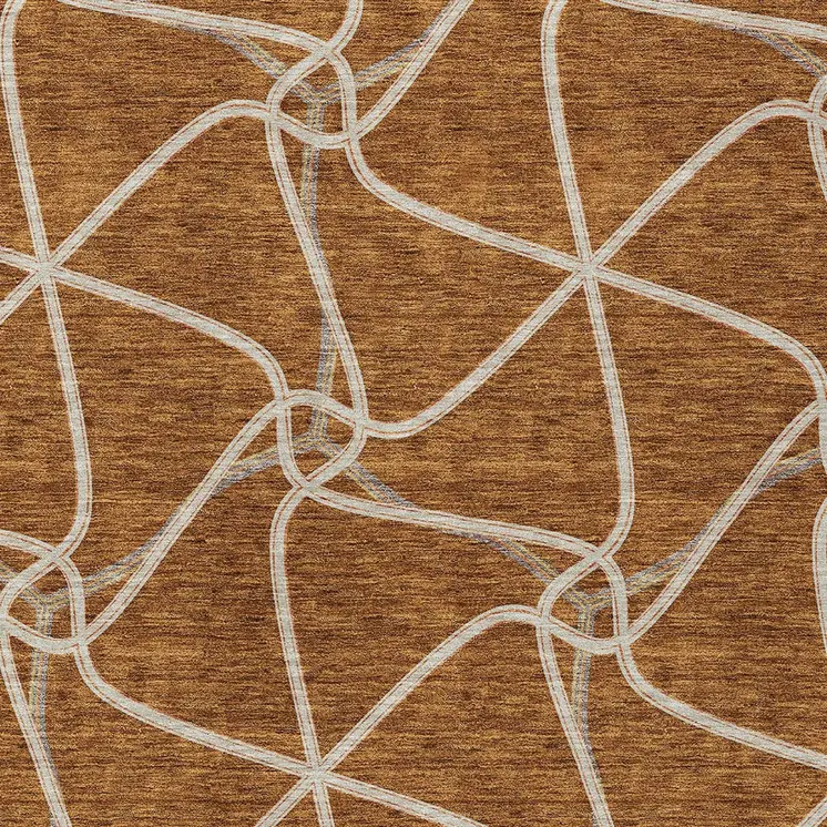 9' X 12' Orange And Ivory Geometric Washable Indoor Outdoor Area Rug