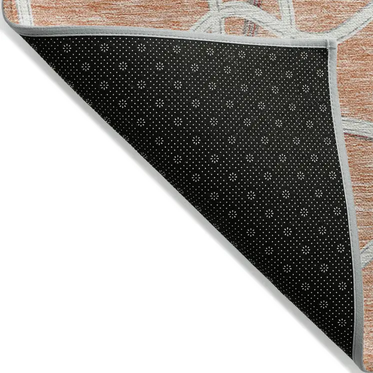 5' X 8' Salmon And Ivory Geometric Washable Indoor Outdoor Area Rug
