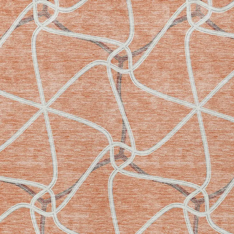 5' X 8' Salmon And Ivory Geometric Washable Indoor Outdoor Area Rug