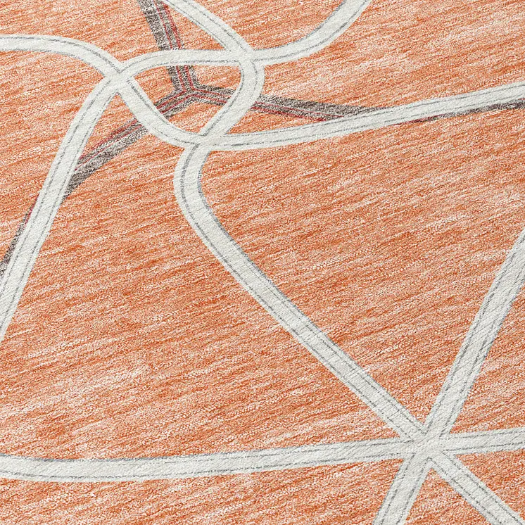 5' X 8' Salmon And Ivory Geometric Washable Indoor Outdoor Area Rug
