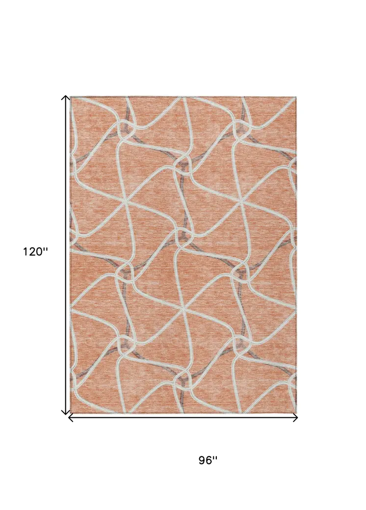 8' X 10' Salmon And Ivory Geometric Washable Indoor Outdoor Area Rug