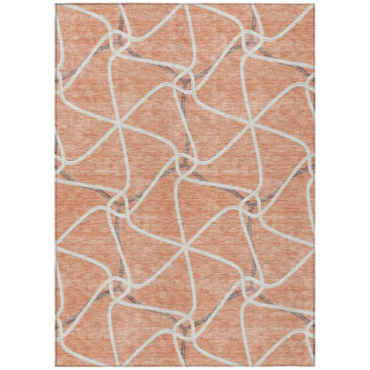 8' X 10' Salmon And Ivory Geometric Washable Indoor Outdoor Area Rug
