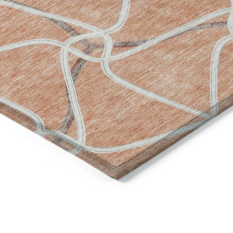 8' X 10' Salmon And Ivory Geometric Washable Indoor Outdoor Area Rug
