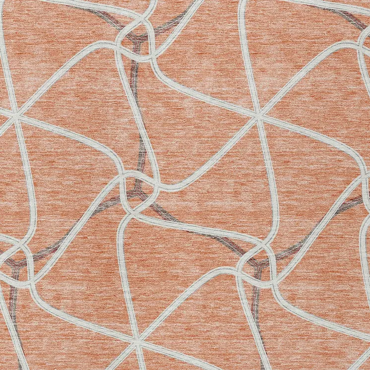 9' X 12' Salmon And Ivory Geometric Washable Indoor Outdoor Area Rug