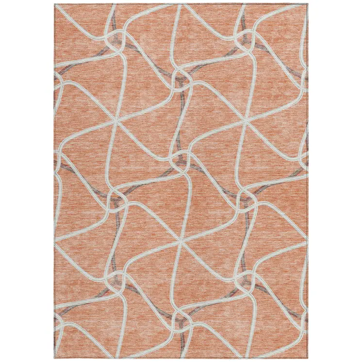 10' X 14' Salmon And Ivory Geometric Washable Indoor Outdoor Area Rug