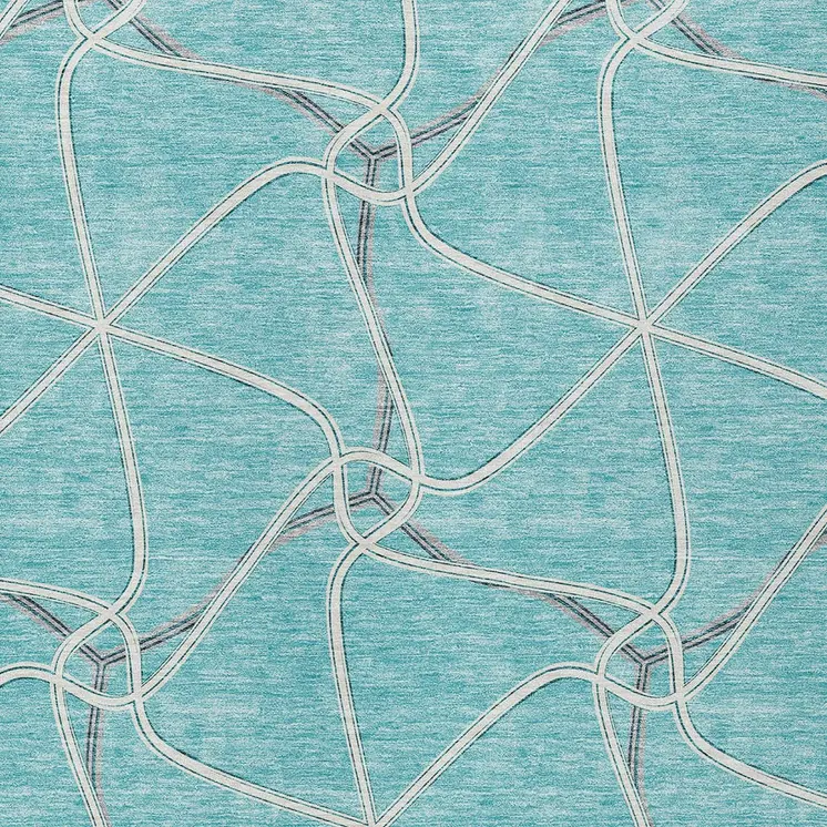 3' X 5' Teal Blue And Ivory Geometric Washable Indoor Outdoor Area Rug