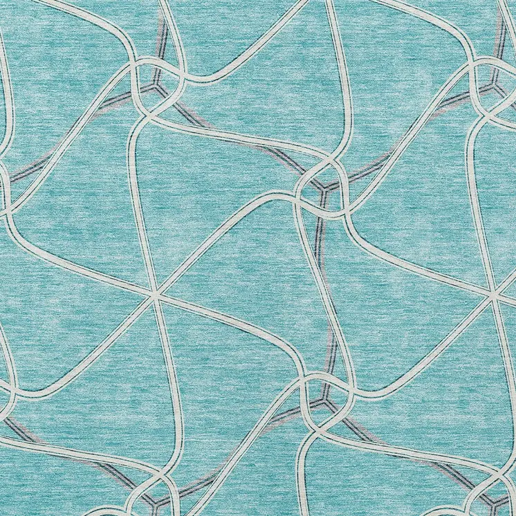 8' X 10' Teal Blue And Ivory Geometric Washable Indoor Outdoor Area Rug