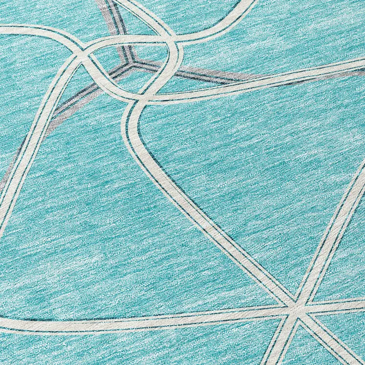 8' X 10' Teal Blue And Ivory Geometric Washable Indoor Outdoor Area Rug