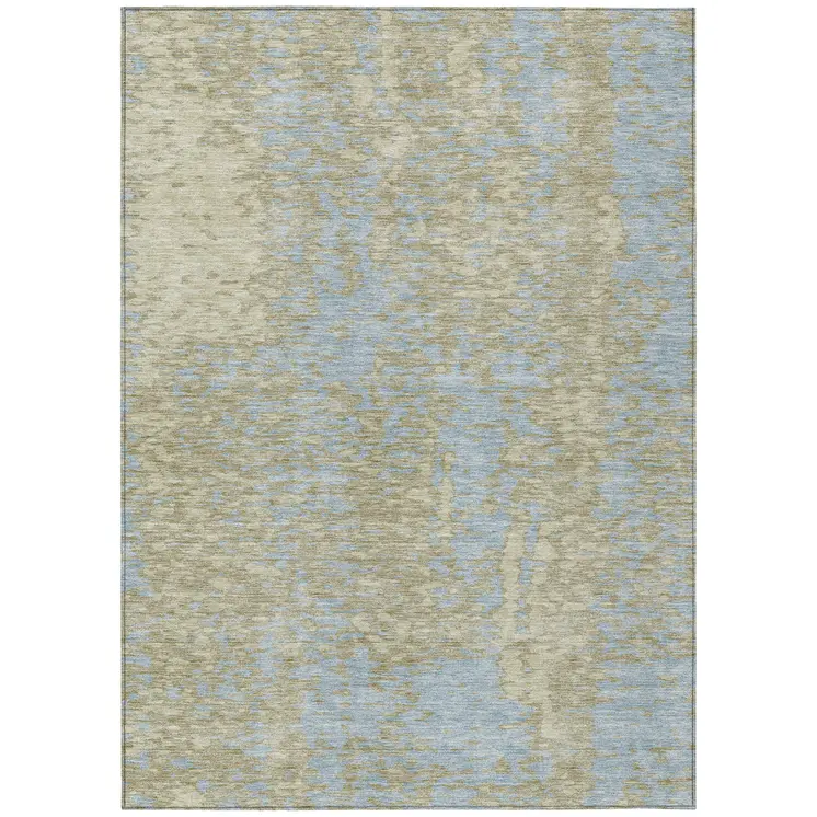 3' X 5' Beige And Blue Abstract Washable Indoor Outdoor Area Rug