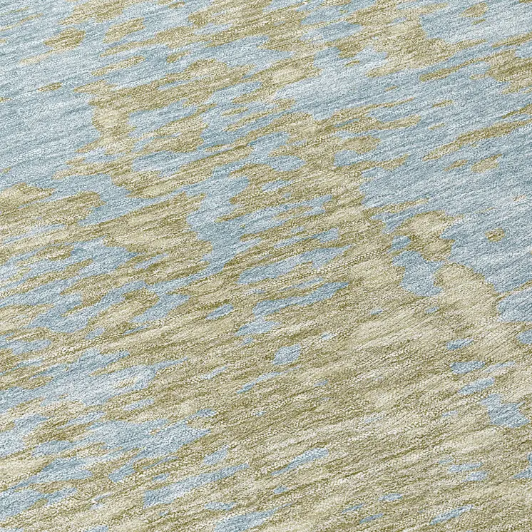 8' Beige And Blue Round Abstract Washable Indoor Outdoor Area Rug