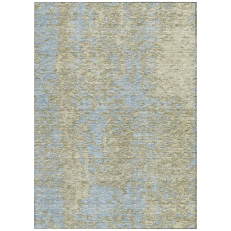 9' X 12' Beige And Blue Abstract Washable Indoor Outdoor Area Rug