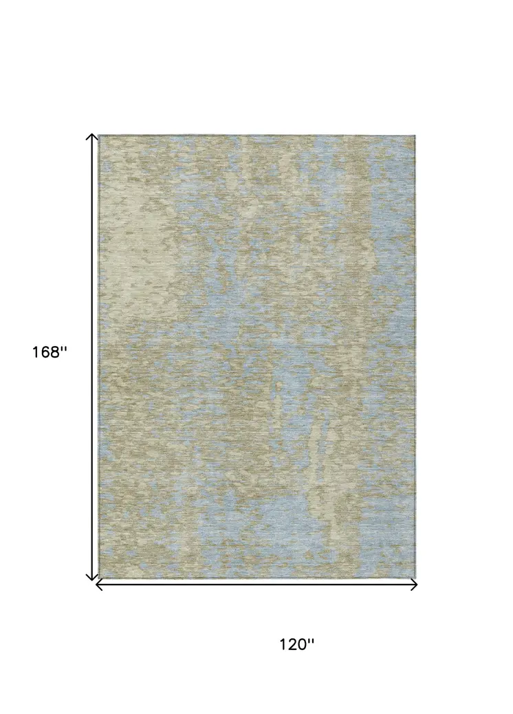 10' X 14' Beige And Blue Abstract Washable Indoor Outdoor Area Rug