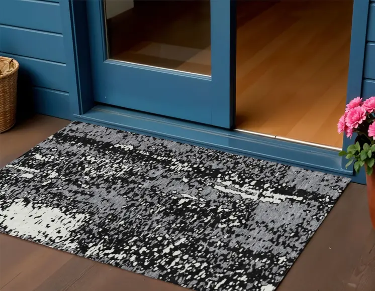 3' X 5' Black And Gray Abstract Washable Indoor Outdoor Area Rug