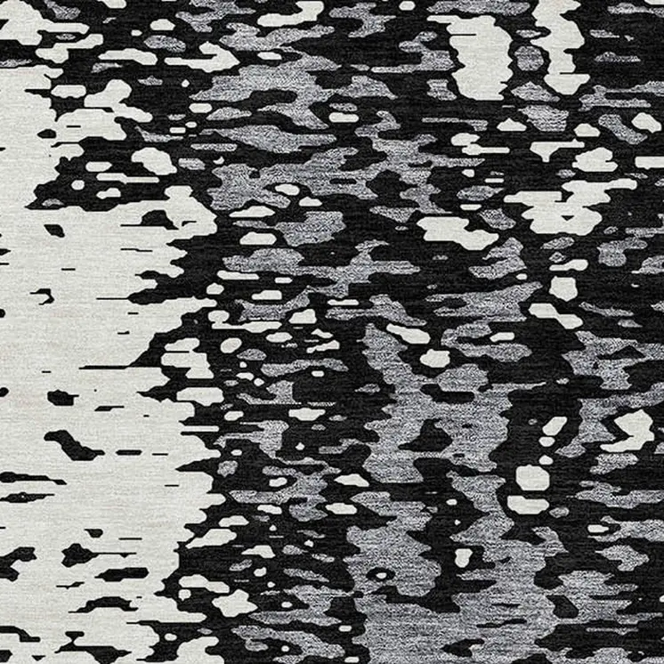 5' X 8' Black And Gray Abstract Washable Indoor Outdoor Area Rug
