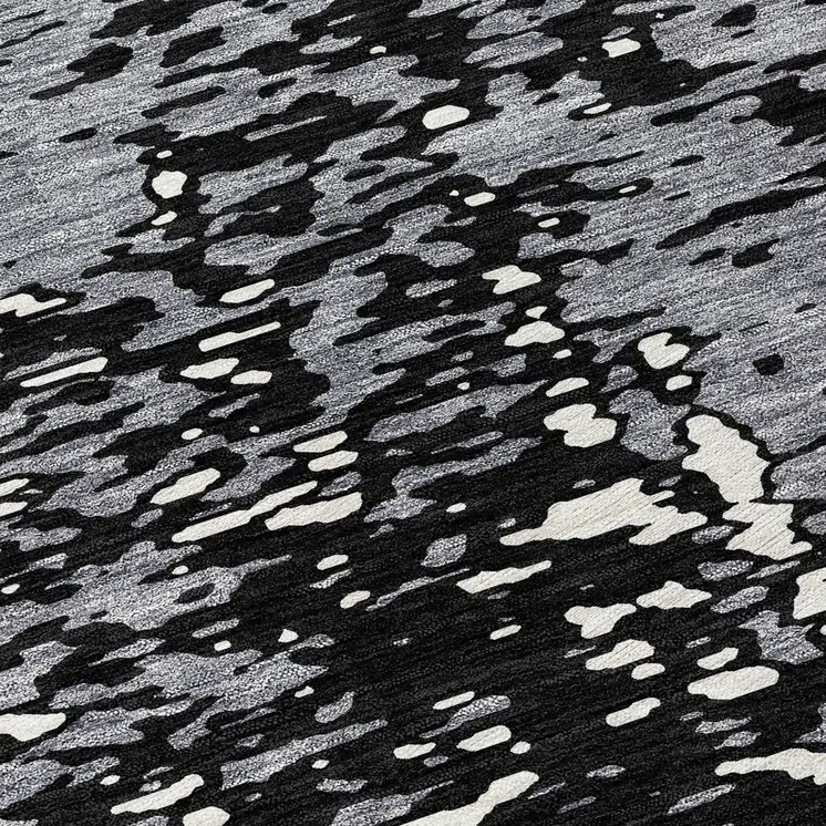 8' Black And Gray Round Abstract Washable Indoor Outdoor Area Rug