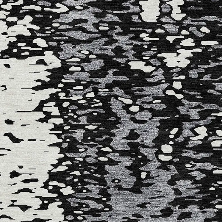 8' X 10' Black And Gray Abstract Washable Indoor Outdoor Area Rug