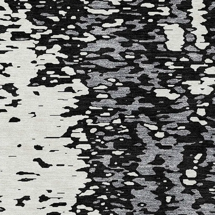 9' X 12' Black And Gray Abstract Washable Indoor Outdoor Area Rug