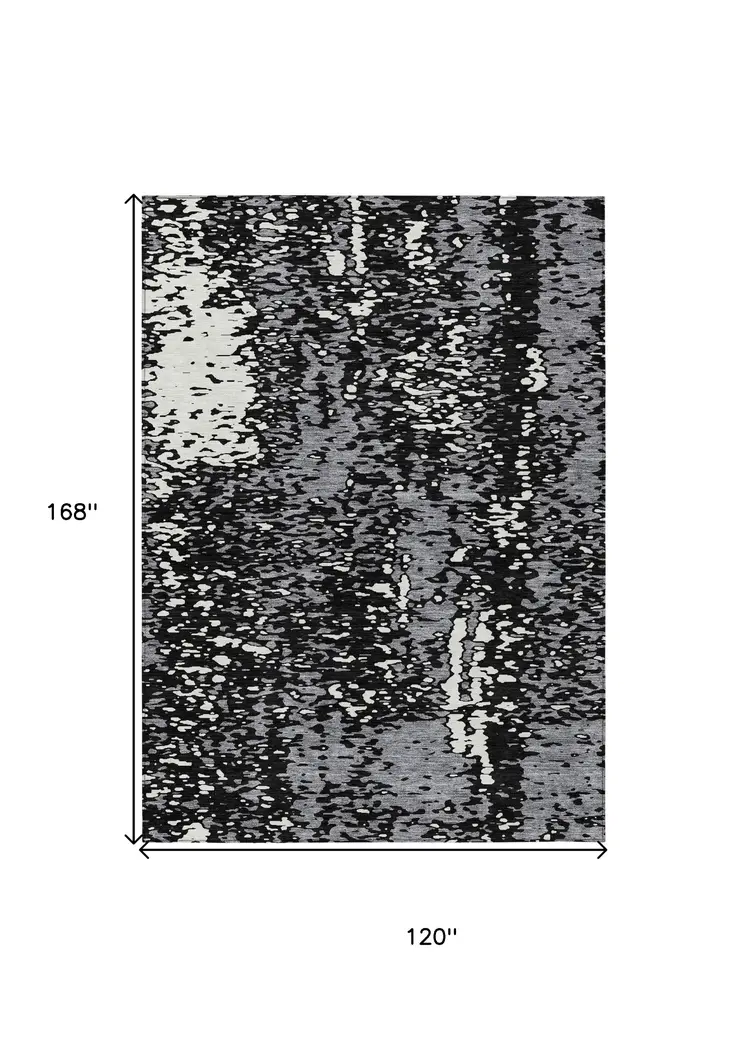 10' X 14' Black And Gray Abstract Washable Indoor Outdoor Area Rug