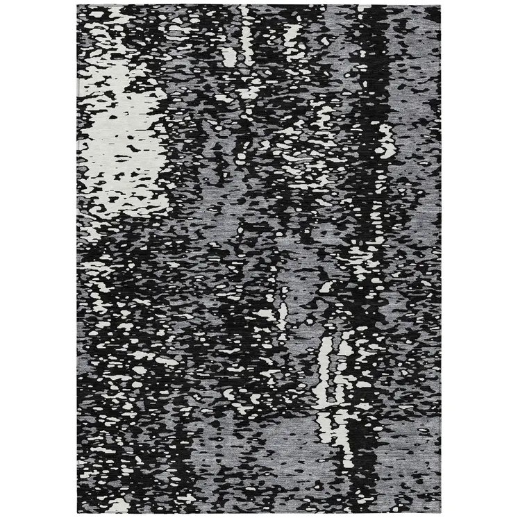 10' X 14' Black And Gray Abstract Washable Indoor Outdoor Area Rug