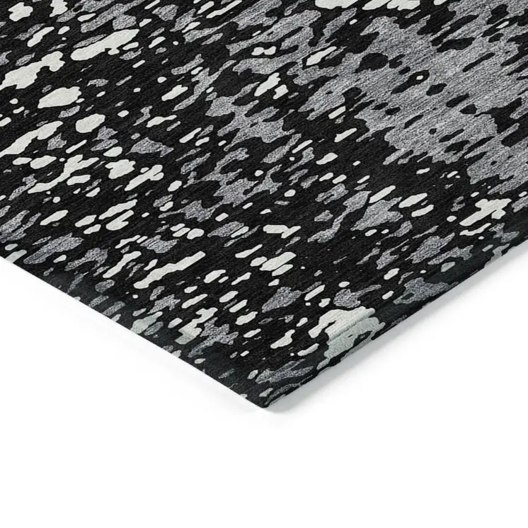 10' X 14' Black And Gray Abstract Washable Indoor Outdoor Area Rug