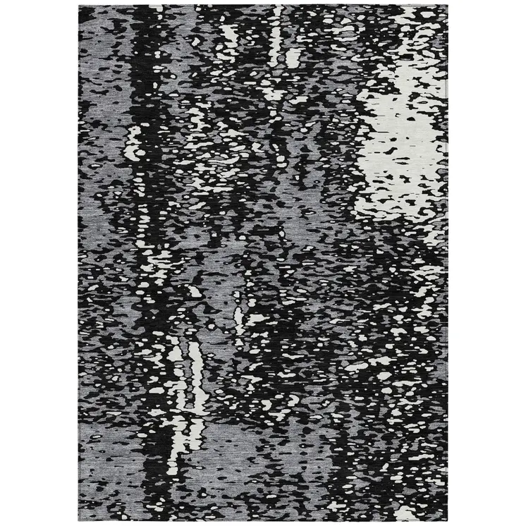 10' X 14' Black And Gray Abstract Washable Indoor Outdoor Area Rug