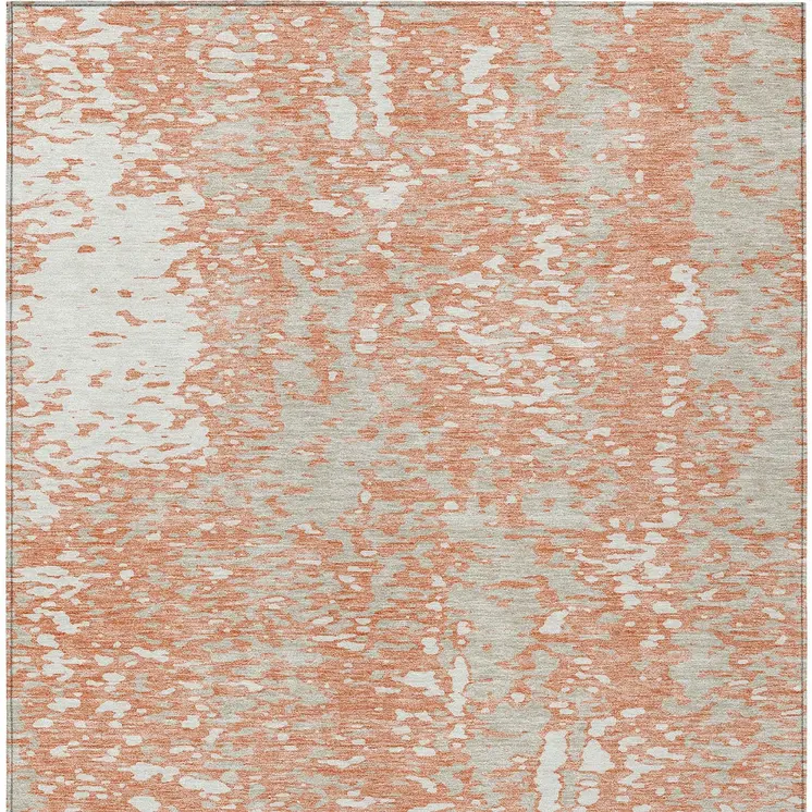 3' X 5' Coral And Ivory Abstract Washable Indoor Outdoor Area Rug