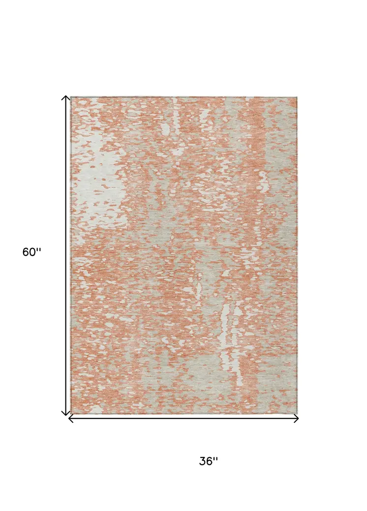 3' X 5' Coral And Ivory Abstract Washable Indoor Outdoor Area Rug