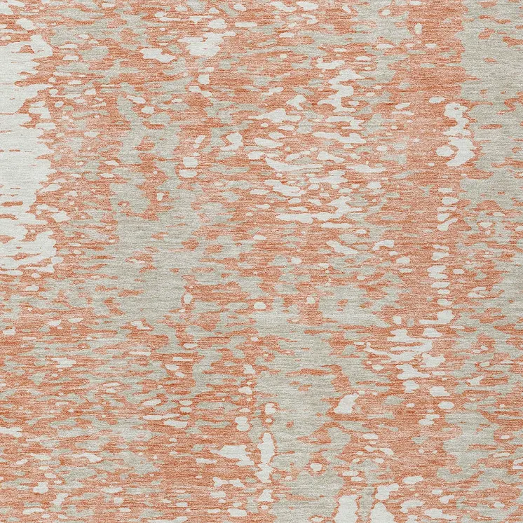 3' X 5' Coral And Ivory Abstract Washable Indoor Outdoor Area Rug