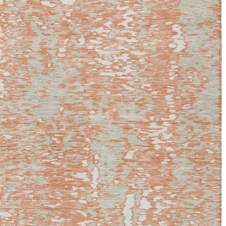 5' X 8' Coral And Ivory Abstract Washable Indoor Outdoor Area Rug
