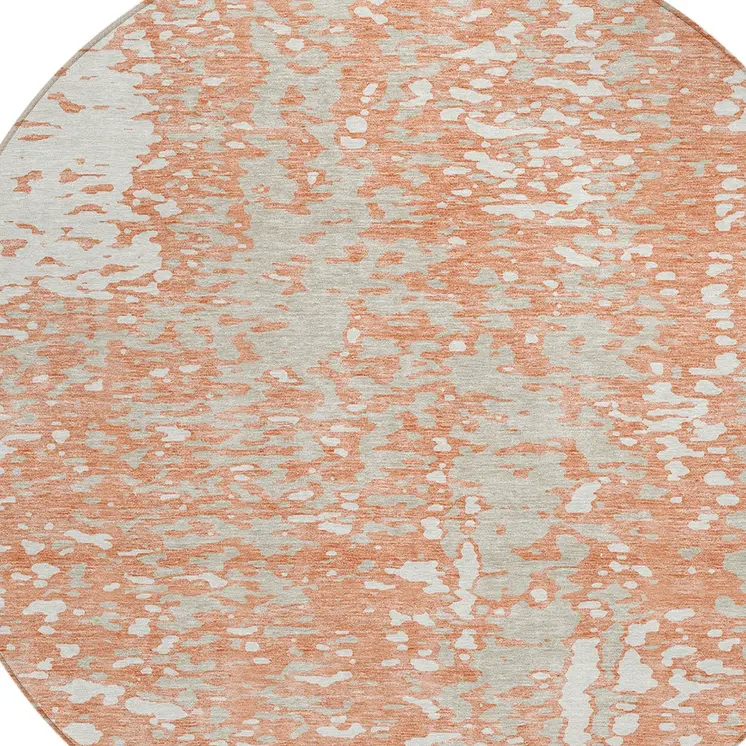 8' Coral And Ivory Round Abstract Washable Indoor Outdoor Area Rug