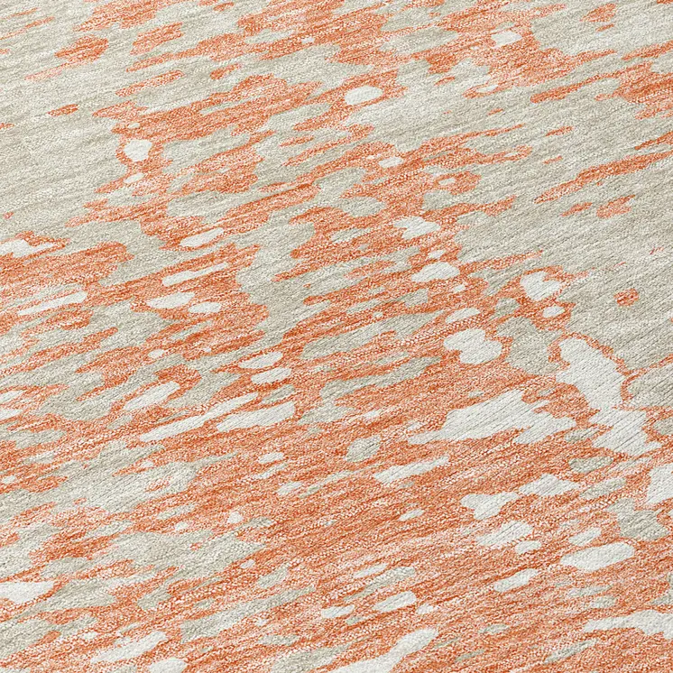 8' Coral And Ivory Round Abstract Washable Indoor Outdoor Area Rug