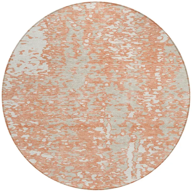 8' Coral And Ivory Round Abstract Washable Indoor Outdoor Area Rug