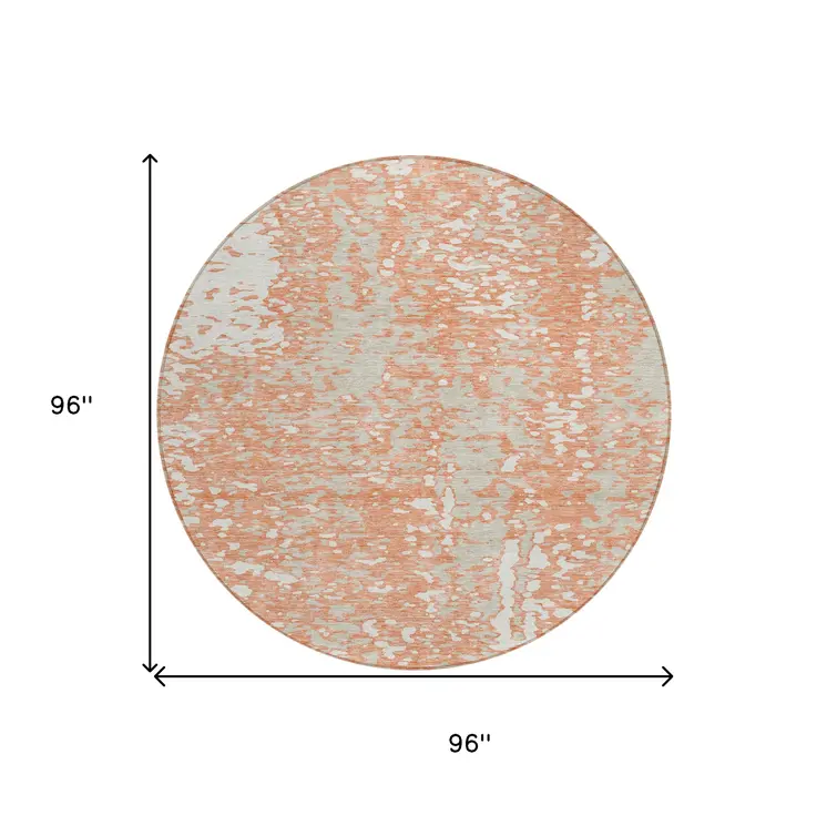 8' Coral And Ivory Round Abstract Washable Indoor Outdoor Area Rug