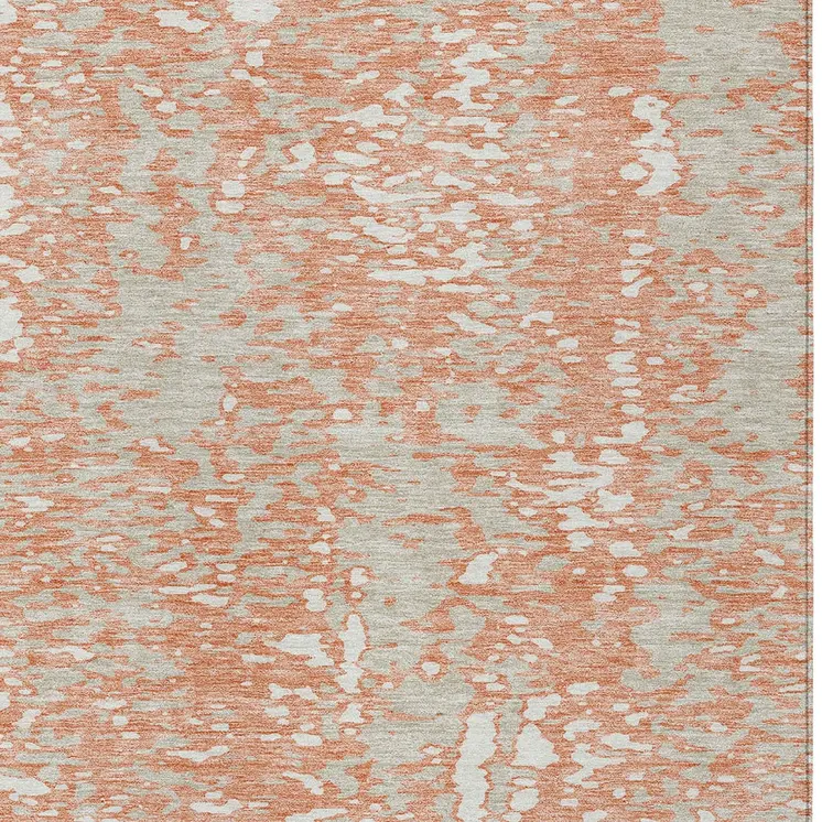 9' X 12' Coral And Ivory Abstract Washable Indoor Outdoor Area Rug
