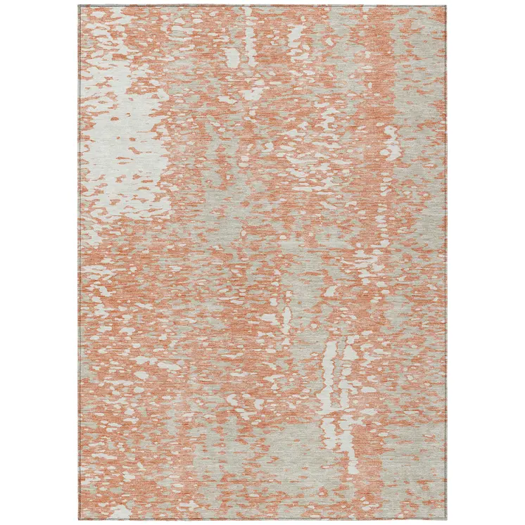 10' X 14' Coral And Ivory Abstract Washable Indoor Outdoor Area Rug