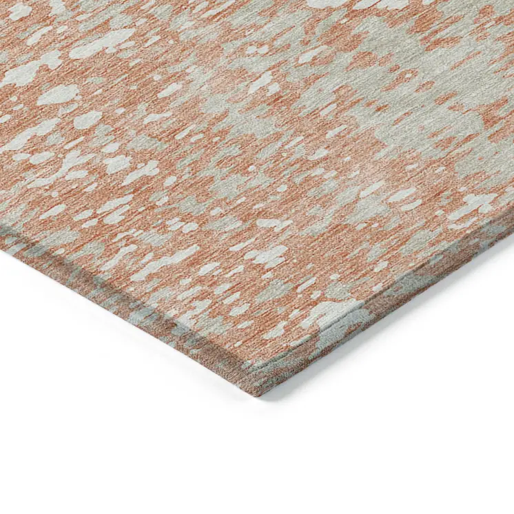 10' X 14' Coral And Ivory Abstract Washable Indoor Outdoor Area Rug