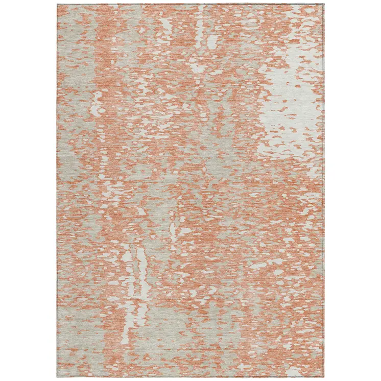 10' X 14' Coral And Ivory Abstract Washable Indoor Outdoor Area Rug