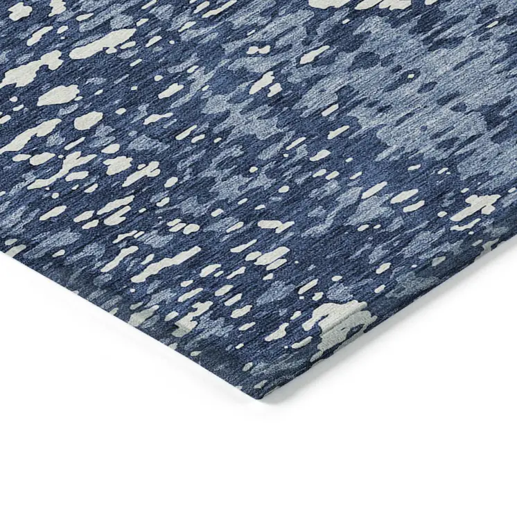 5' X 8' Denim Blue And Ivory Abstract Washable Indoor Outdoor Area Rug