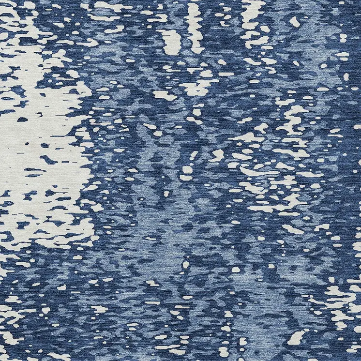 5' X 8' Denim Blue And Ivory Abstract Washable Indoor Outdoor Area Rug