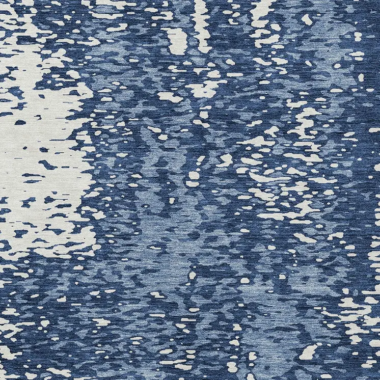 8' X 10' Denim Blue And Ivory Abstract Washable Indoor Outdoor Area Rug