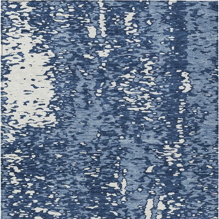 9' X 12' Denim Blue And Ivory Abstract Washable Indoor Outdoor Area Rug