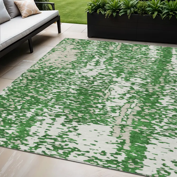 5' X 8' Emerald And Ivory Abstract Washable Indoor Outdoor Area Rug