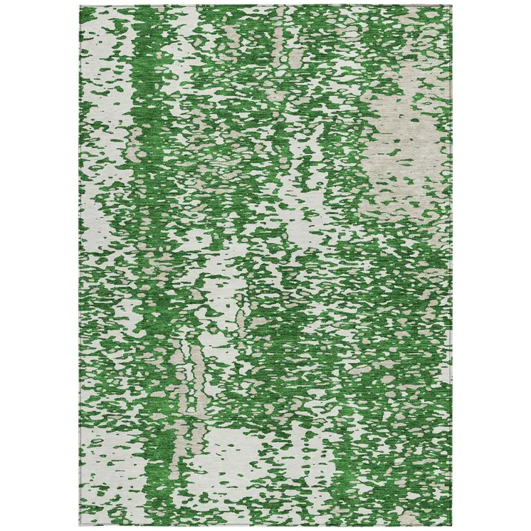 9' X 12' Emerald And Ivory Abstract Washable Indoor Outdoor Area Rug