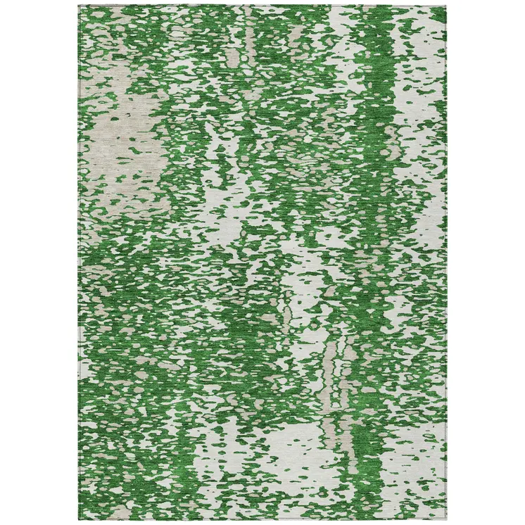9' X 12' Emerald And Ivory Abstract Washable Indoor Outdoor Area Rug
