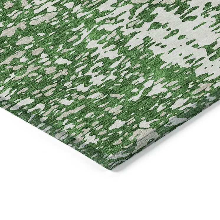 9' X 12' Emerald And Ivory Abstract Washable Indoor Outdoor Area Rug