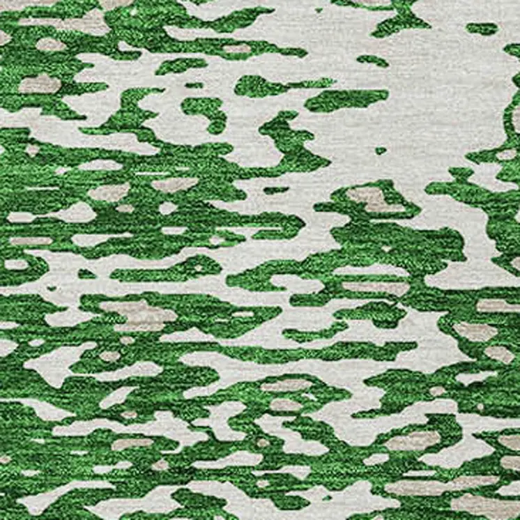 9' X 12' Emerald And Ivory Abstract Washable Indoor Outdoor Area Rug