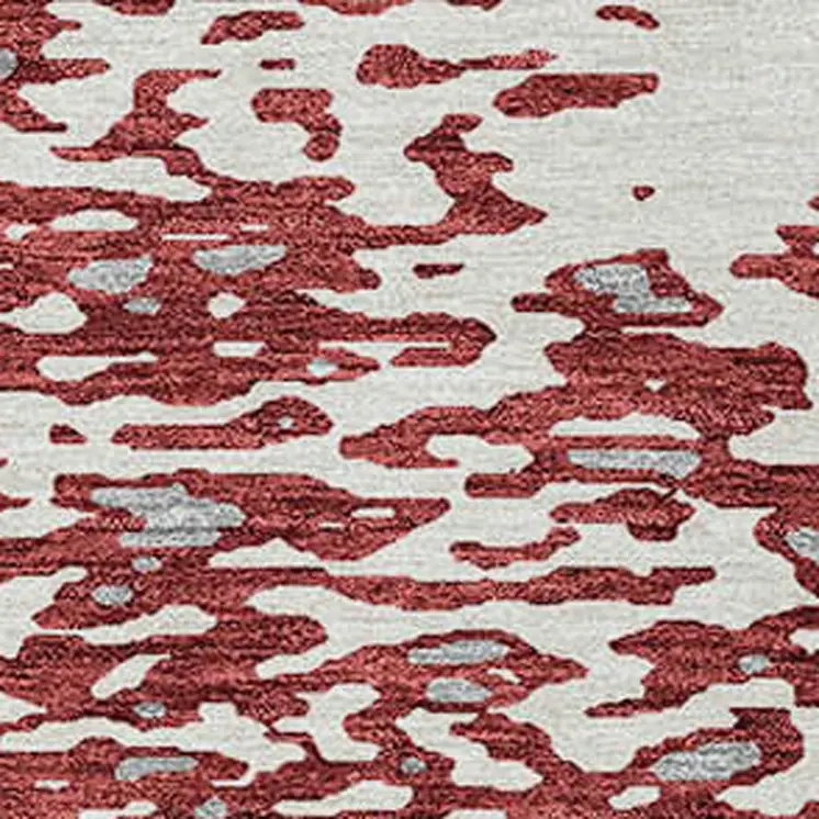 3' X 5' Burgundy And Ivory Abstract Washable Indoor Outdoor Area Rug