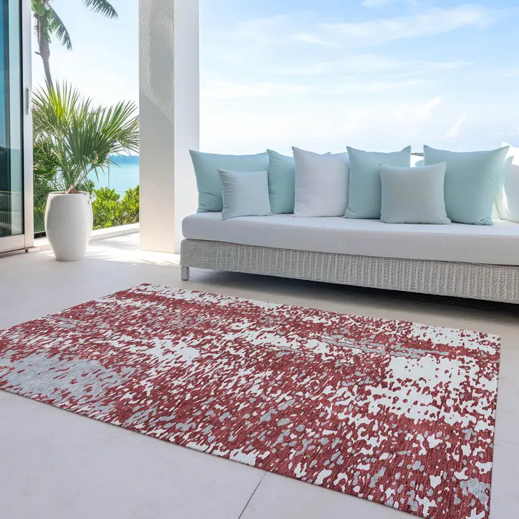 5' X 8' Burgundy And Ivory Abstract Washable Indoor Outdoor Area Rug
